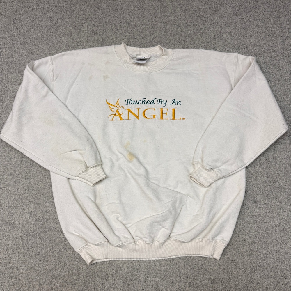 Gildan | Touched By An Angel Sweatshirt | Large | White | Embroidered Vintage TV